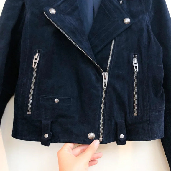 Blank NYC 100% Leather Suede Navy Short Bohemian Moto Biker Jacket Small - Picture 4 of 11